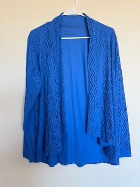 Coolibar Crochet Eyelet Blue Sun Beach Wrap Cardigan Large